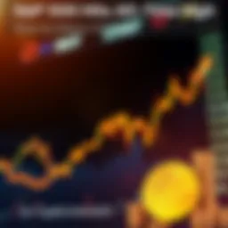 A graph showing the S&P 500 index climbing to a new all-time high, with arrows indicating growth and optimism, alongside symbols of cryptocurrencies like Bitcoin.