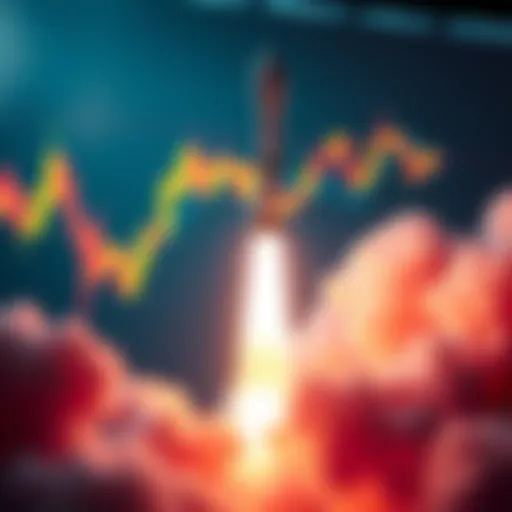 A graphic showing a rocket representing SpaceX with a stock market chart background, symbolizing the IPO launch.