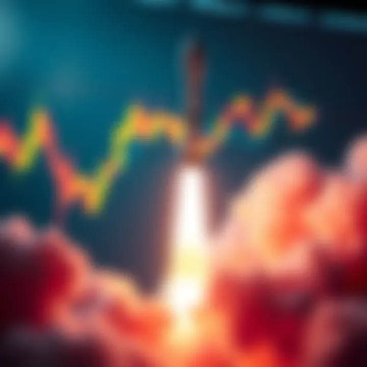 A graphic showing a rocket representing SpaceX with a stock market chart background, symbolizing the IPO launch.
