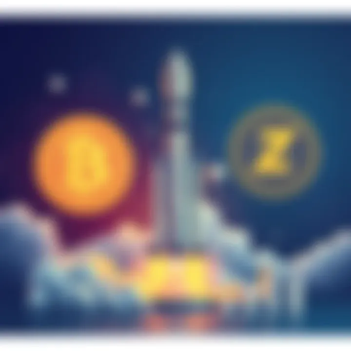 Illustration of a SpaceX rocket with Bitcoin and Zcash symbols in the background, representing the company's potential shift to include Zcash in its portfolio as it approaches IPO.