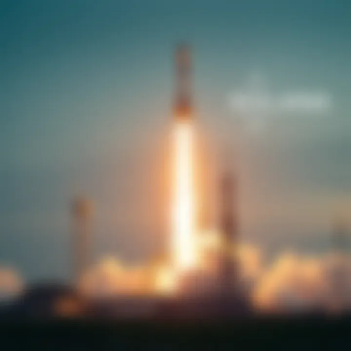A SpaceX rocket launch with Solana cryptocurrency logos in the background, symbolizing the collaboration between space technology and digital currency.
