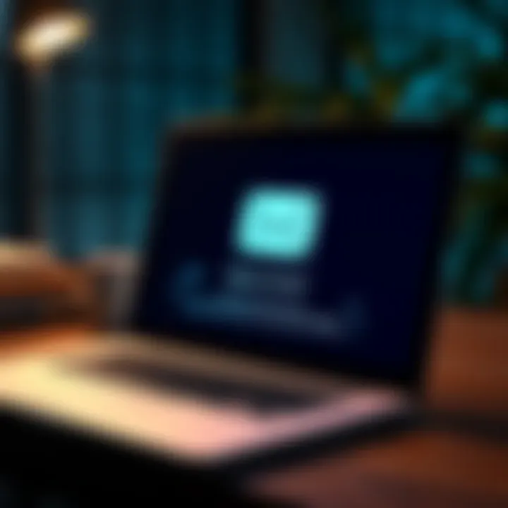 A laptop screen displaying a spam email alert with a warning symbol