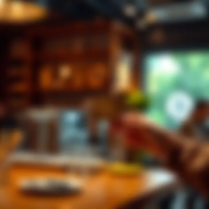 A person using a crypto card at a coffee shop, showcasing the practical use of cryptocurrency in everyday spending.