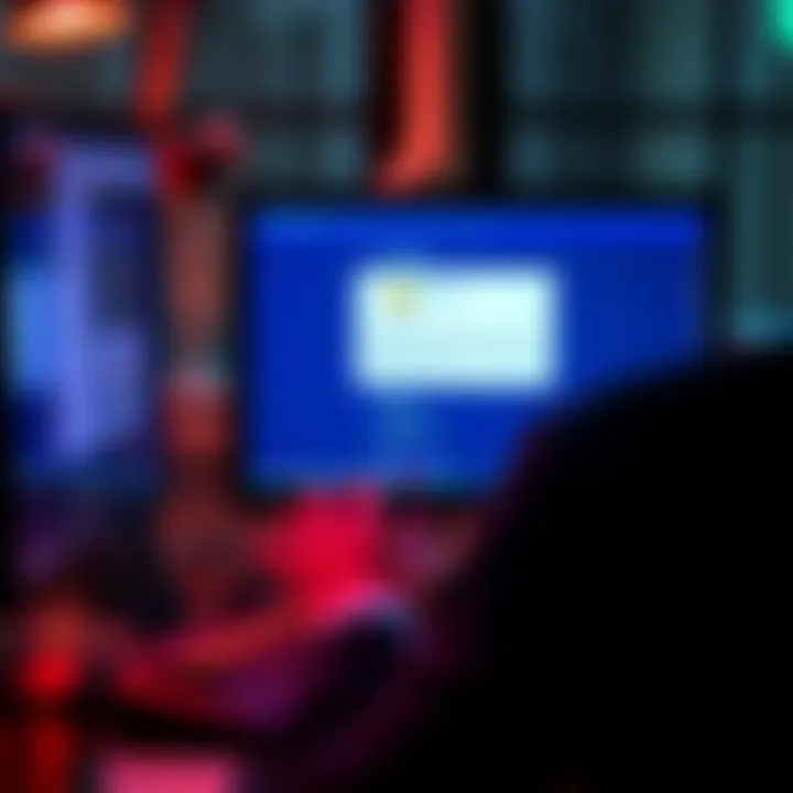 A person looking at a computer screen with a scam email highlighted, showing signs of a fraudulent message.