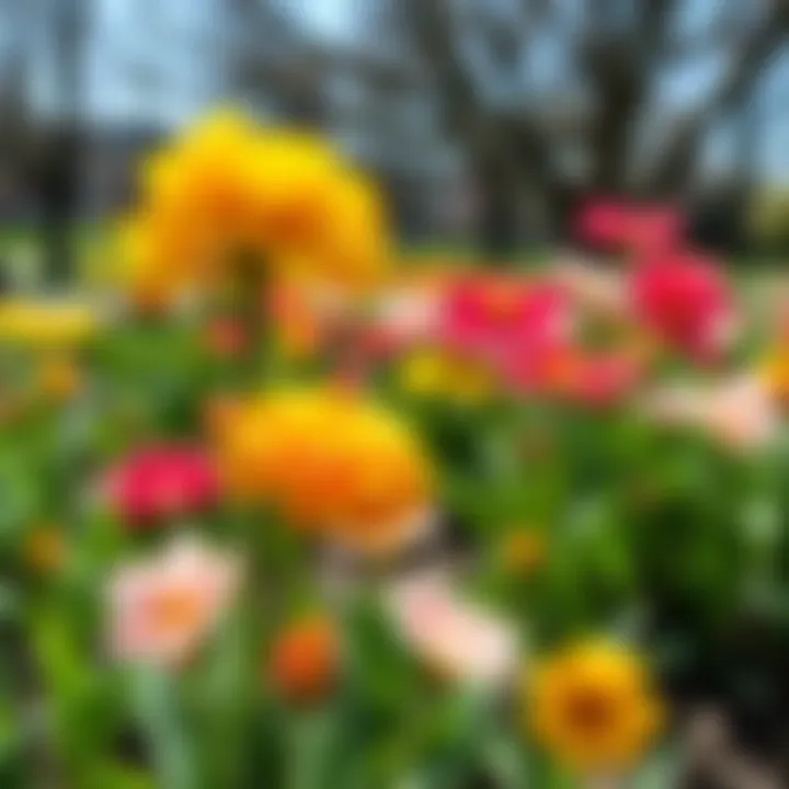 Colorful flowers blooming during springtime in a sunny park
