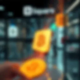 A representation of a million merchants accepting Bitcoin payments, showcasing Square's logo and Bitcoin symbol, illustrating seamless transactions.