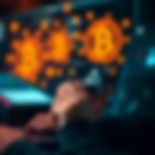 A person using a stablecoin card for a transaction, showing digital currency symbols in the background.
