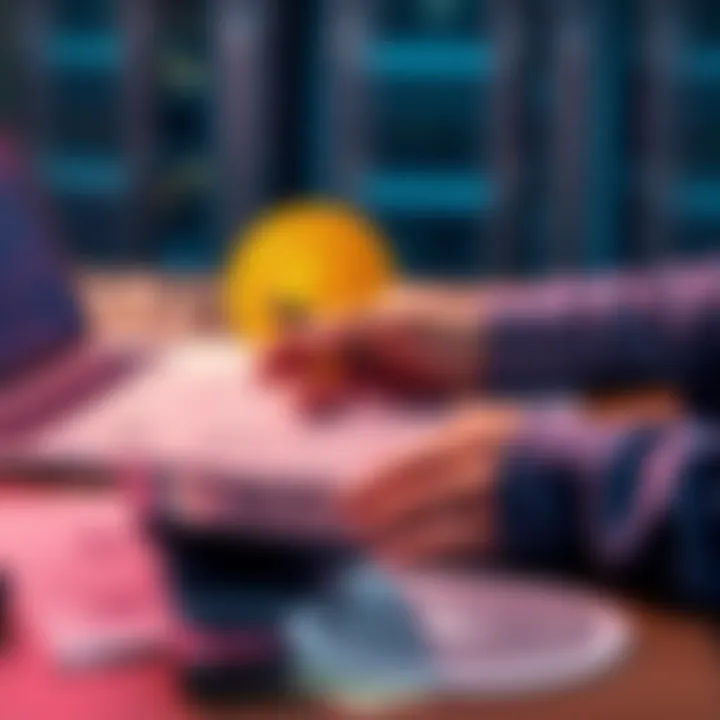 A person reviewing tax forms related to stablecoin transactions, with a calculator and laptop on a desk.