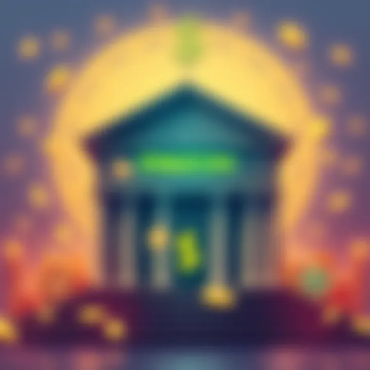 A graphic showing a bank building with dollar signs and stablecoins around it, illustrating potential risks to the financial sector.