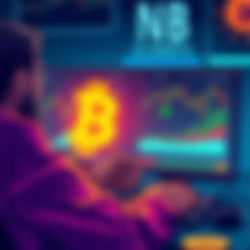 A digital illustration showing a user analyzing staking options for 2 WBTC on a cryptocurrency platform like Beefy, with graphs and trading pairs visible on the screen