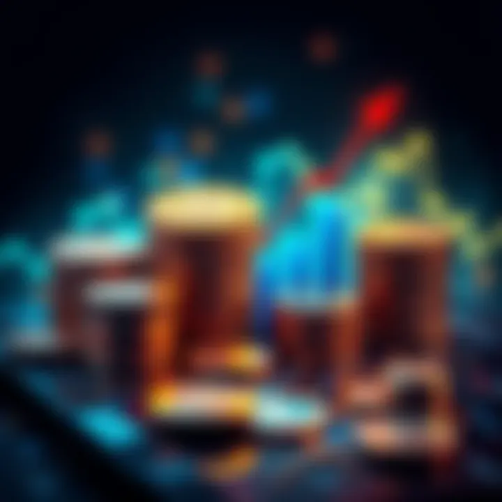 A visual representation of staking Cosmos, featuring coins and a rising chart to symbolize investment growth.