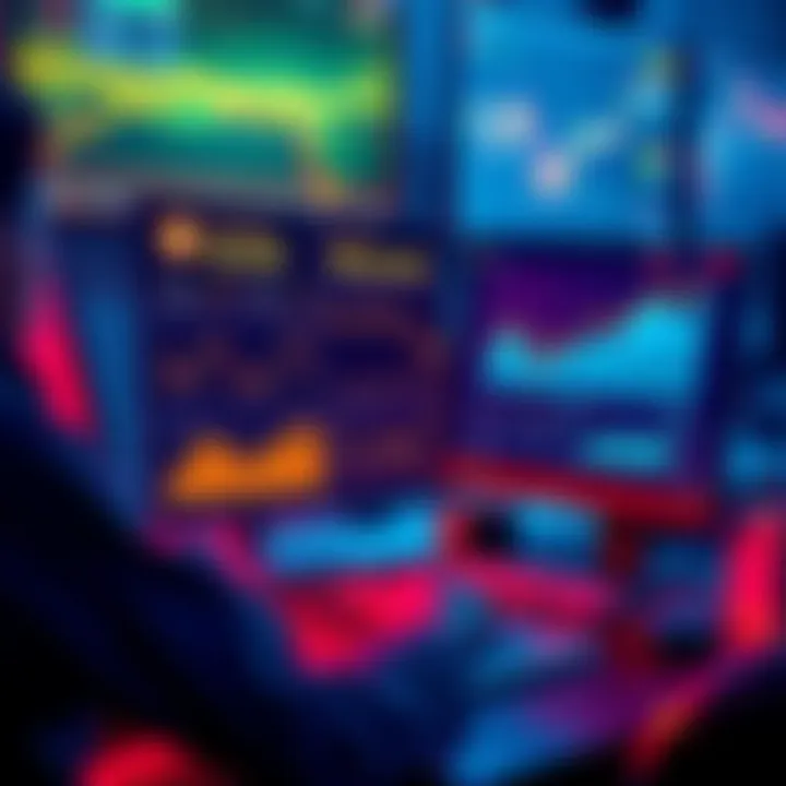 A person sitting at a computer, researching SOL staking platforms and wallets with charts and information on the screen