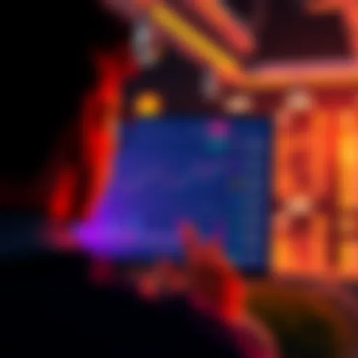 A person looking at a digital screen displaying Rocket Pool's interface for staking ETH, with graphs showing gains and statistics about liquidity concerns.