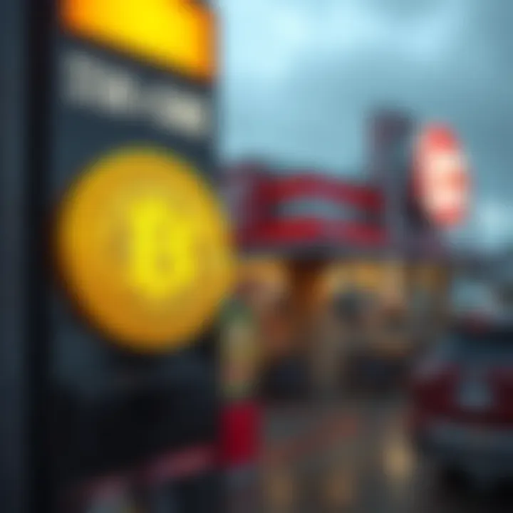A Steak 'n Shake restaurant displaying a Bitcoin logo alongside its menu, showcasing the acceptance of cryptocurrency for payments.