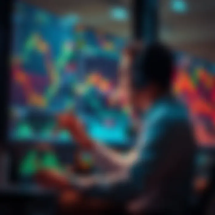 A financial analyst looking at stock charts on a computer screen, surrounded by market data and graphs, reflecting the debate on market predictions