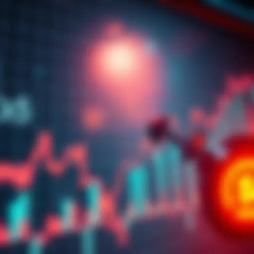 Stock market chart A graph showing rising stock market trends with dollar signs and a 150k target mark visible