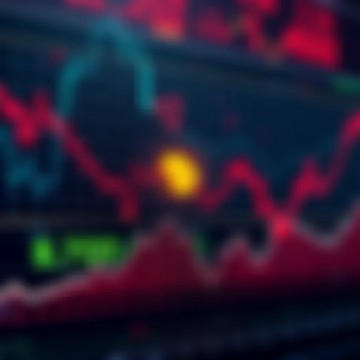 A graph showing a sharp decline in the stock market and rising tension in the cryptocurrency market, representing investor concerns about Bitcoin's future.