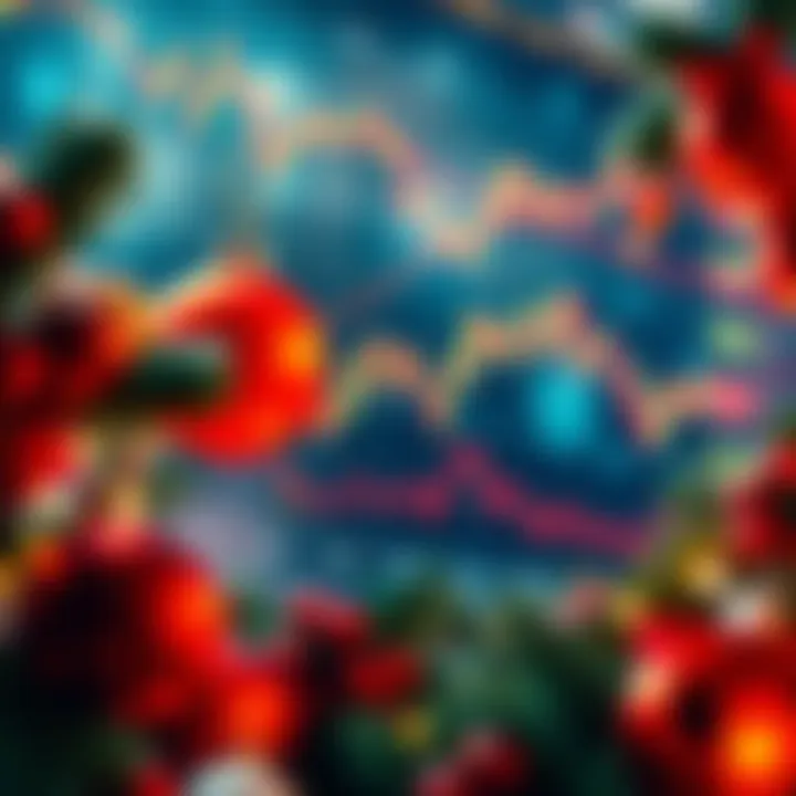 Stock market with holiday decorations An illustration showing a stock market chart with Christmas decorations like ornaments and lights around it