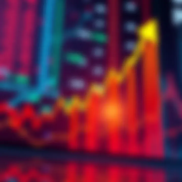 A graph showing a rising stock market trend with financial symbols and arrows indicating growth
