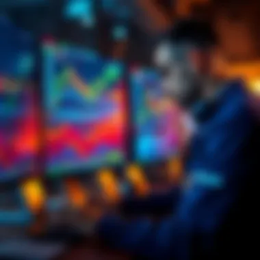 A stock trader looking at financial charts and graphs on a computer screen, deep in thought about investment strategies.