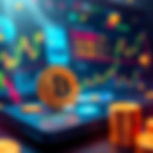 An illustration showing a digital representation of Bitcoin alongside charts and money symbols, indicating a large financial transaction.