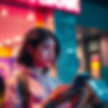 An international student looks worried while checking their phone in front of a bank, indicating frustration over a frozen account