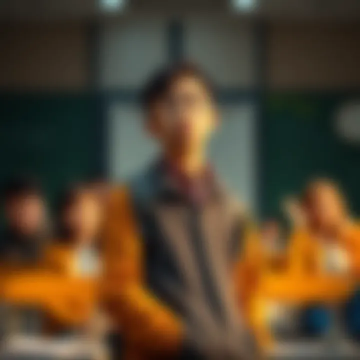 A student stands nervously in front of a classroom, critiquing Bitcoin's scarcity while classmates laugh softly in the background.