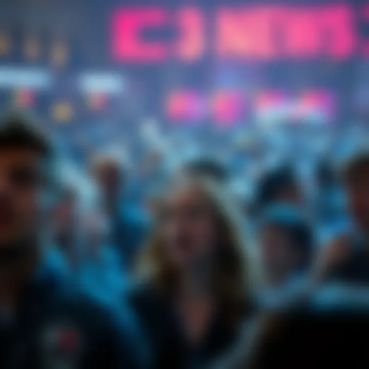 A crowd of people looking shocked and surprised at a news event, with expressions of disbelief on their faces.