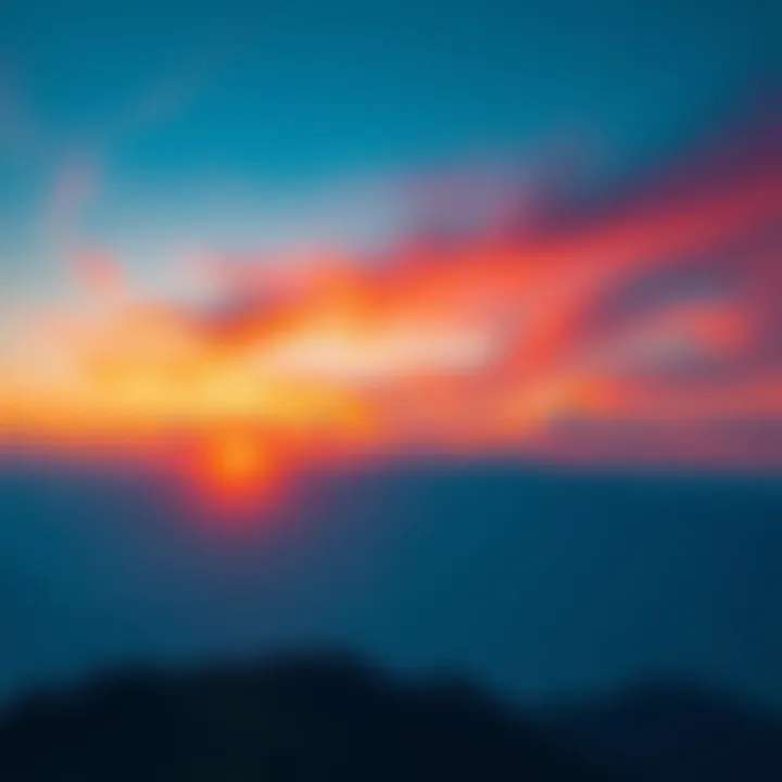 A beautiful sunset over a mountain range with vibrant colors in the sky