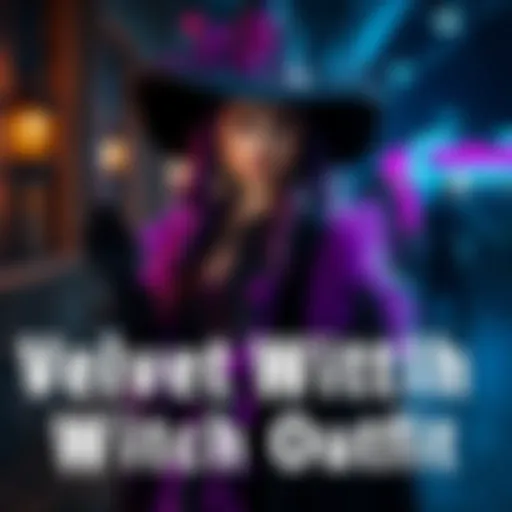A stylish witch outfit inspired by Velvette, featuring a blend of purple and black fabrics with unique design elements.