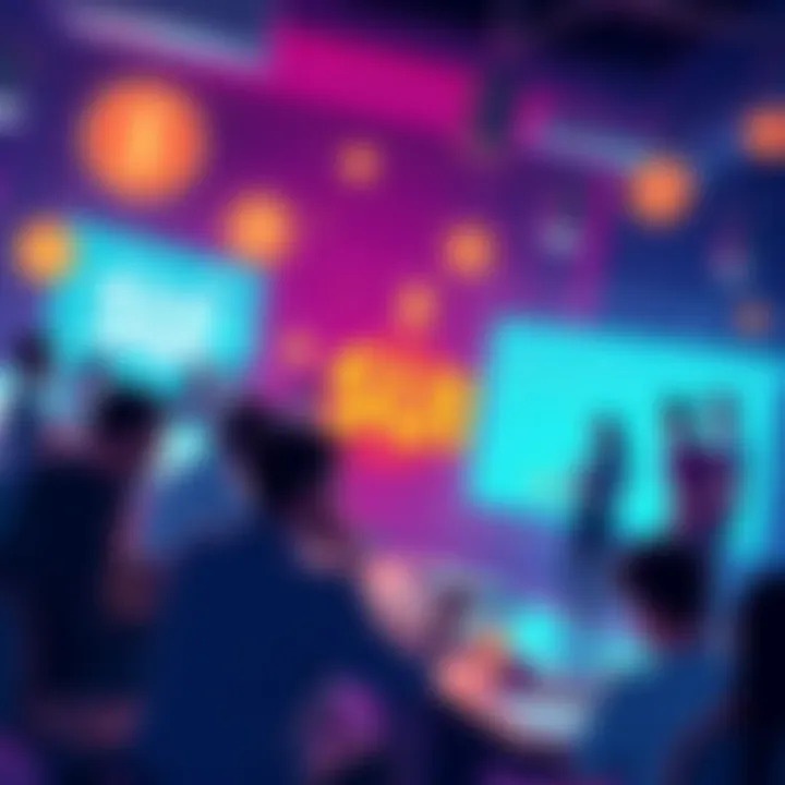 A vibrant community discussing SUI cryptocurrency with people engaging in conversations and sharing ideas on a digital platform.