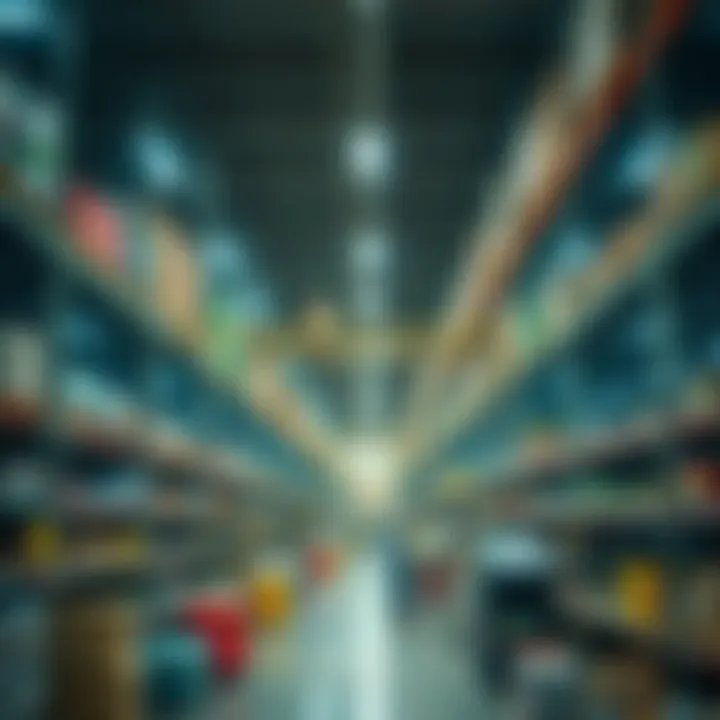 Supply Chain Disruption A bustling warehouse with empty shelves indicating supply shortages and rising prices.