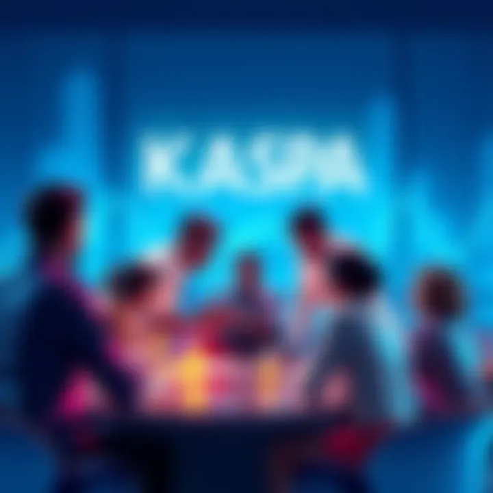 A group of people discussing Kaspa cryptocurrency development and support at a meeting