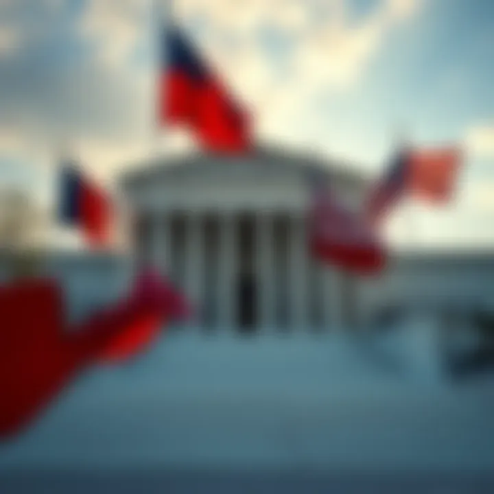 The Supreme Court building with flags waving, symbolizing the decision against Trump's tariffs.