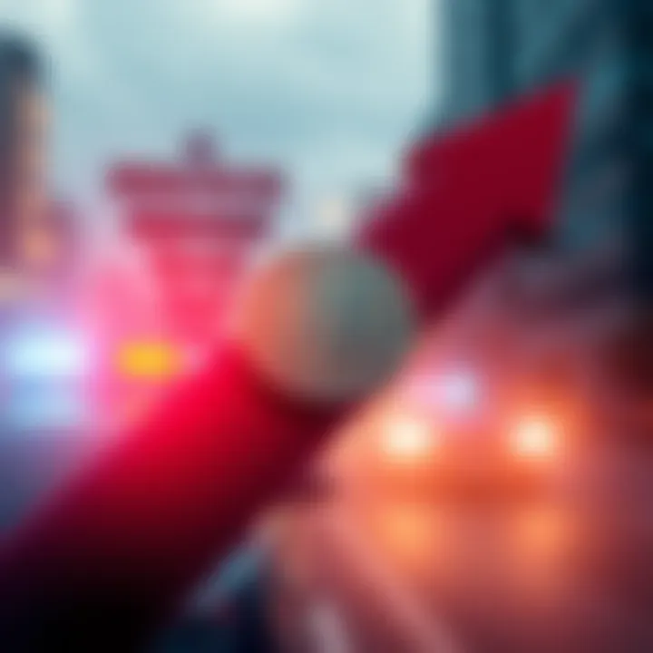 A graphic showing a meme coin logo soaring with an upward arrow and police lights in the background, symbolizing the arrest of its creators.