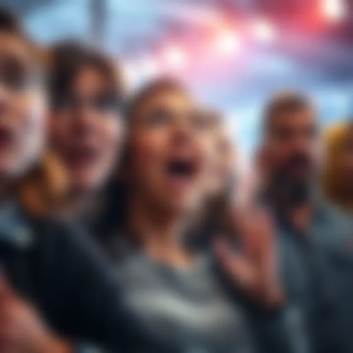 A group of people expressing shock and surprise at an unexpected event, showing varied emotions on their faces.
