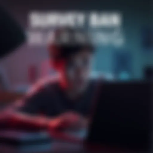 A person looking at their laptop with a worried expression about survey bans and financial caution