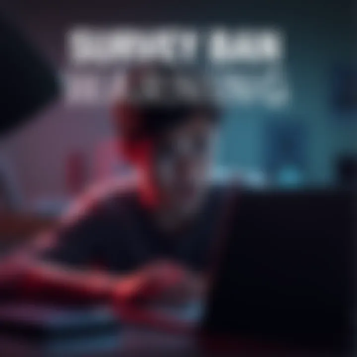 A person looking at their laptop with a worried expression about survey bans and financial caution