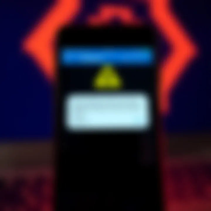 A smartphone displaying a text message that looks like it's from Coinbase, asking for a verification code, with a warning symbol in the background.