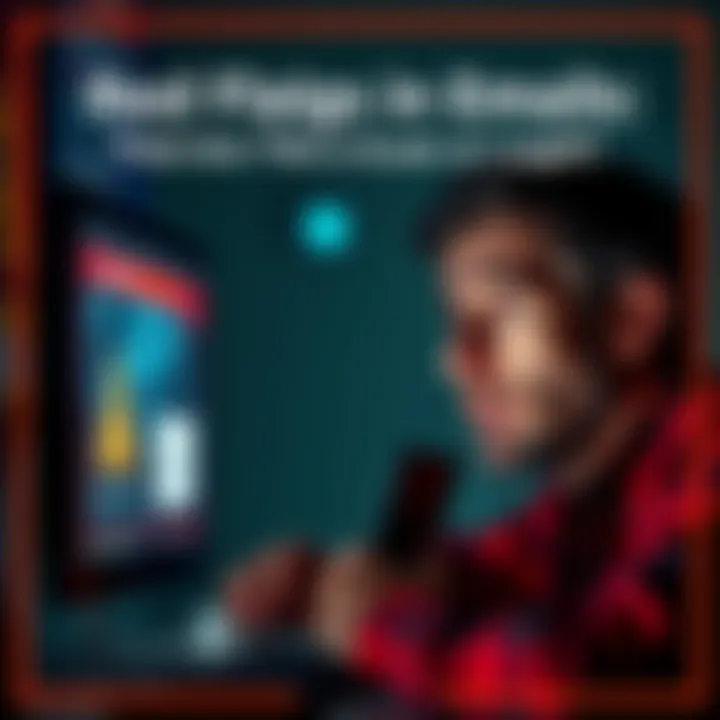 A person looking at a computer screen with a worried expression, examining an email that looks suspicious, with warning symbols nearby.