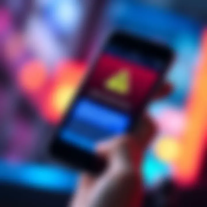 A smartphone displaying a text message alert about a suspicious password reset for Coinbase, with a concerned hand holding the phone