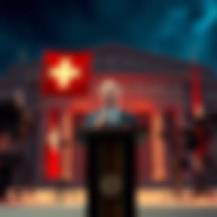 The chief of the Swiss National Bank stands before a podium while addressing the media about Bitcoin and financial risks.