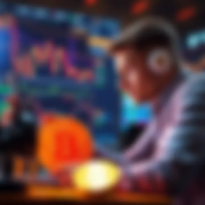 A person analyzing charts and coins, contemplating the transition from altcoins to Bitcoin.