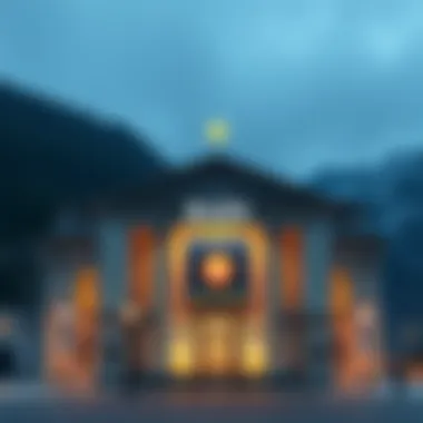 A large Swiss bank building with signs indicating cryptocurrency services, symbolizing its entry into the crypto market.