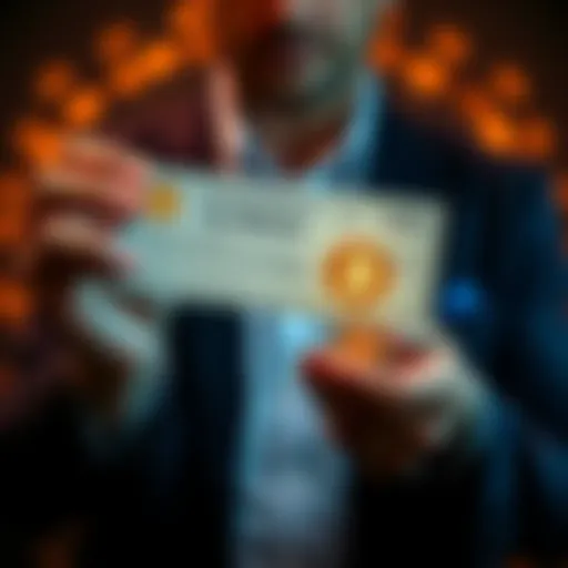 Investing Tax Refunds in Bitcoin Person holding a tax refund check and a bitcoin symbol, representing the trend of buying bitcoin with tax refunds during tax season