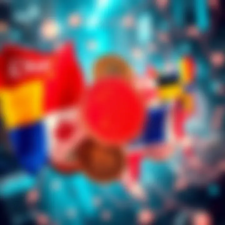 A graphic showing different countries' flags with digital coins, highlighting capital gains tax