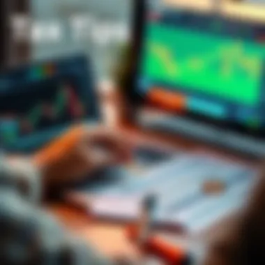 A person analyzing trading data on a laptop with tax forms nearby, showcasing tools for managing trading transactions