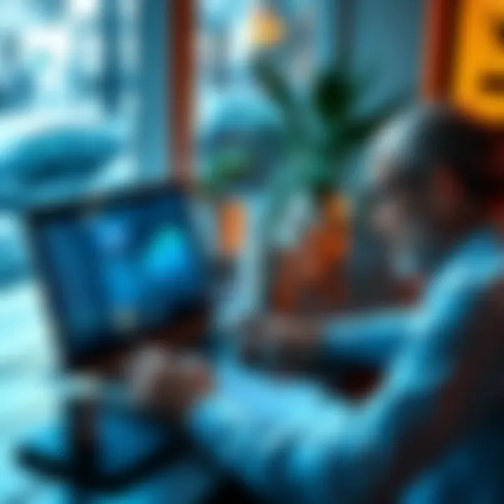 A person working on a laptop with financial documents, discussing tax tracking and FIFO methods, with visual elements showing digital wallets and tax software on the screen.