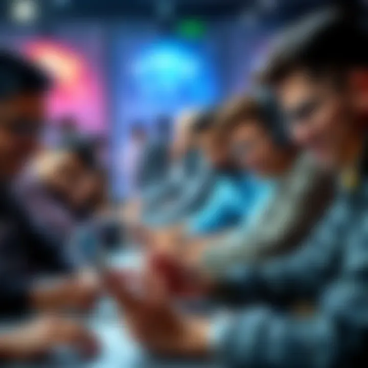 A diverse group of people working together on laptops during a data hackathon, brainstorming ideas and solutions.