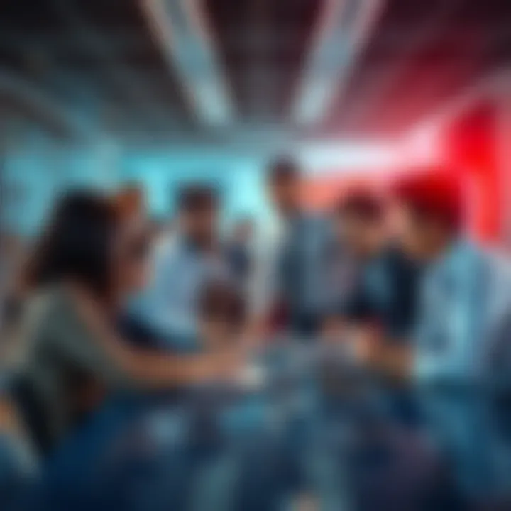 A team of professionals discussing strategies at a conference table, focused on achieving success in a competitive market.